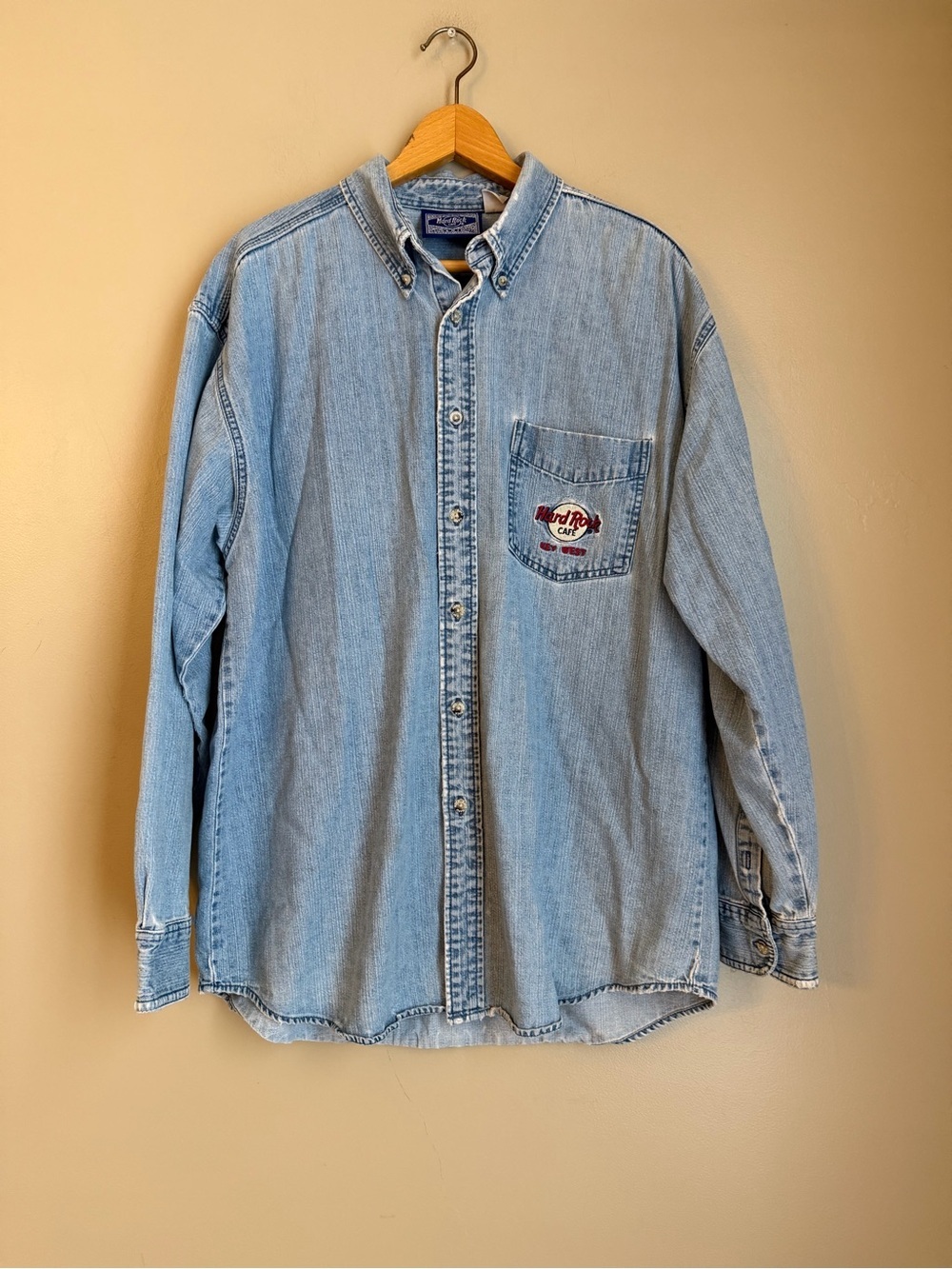 Vintage Hard Rock Cafe Key West Denim Jean Button Down Shirt Size XL